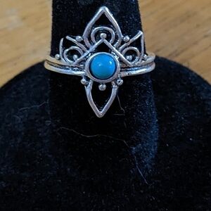 New Exaggerated Turquoise Ring Vintage Style size 5 1/2, T1B7E